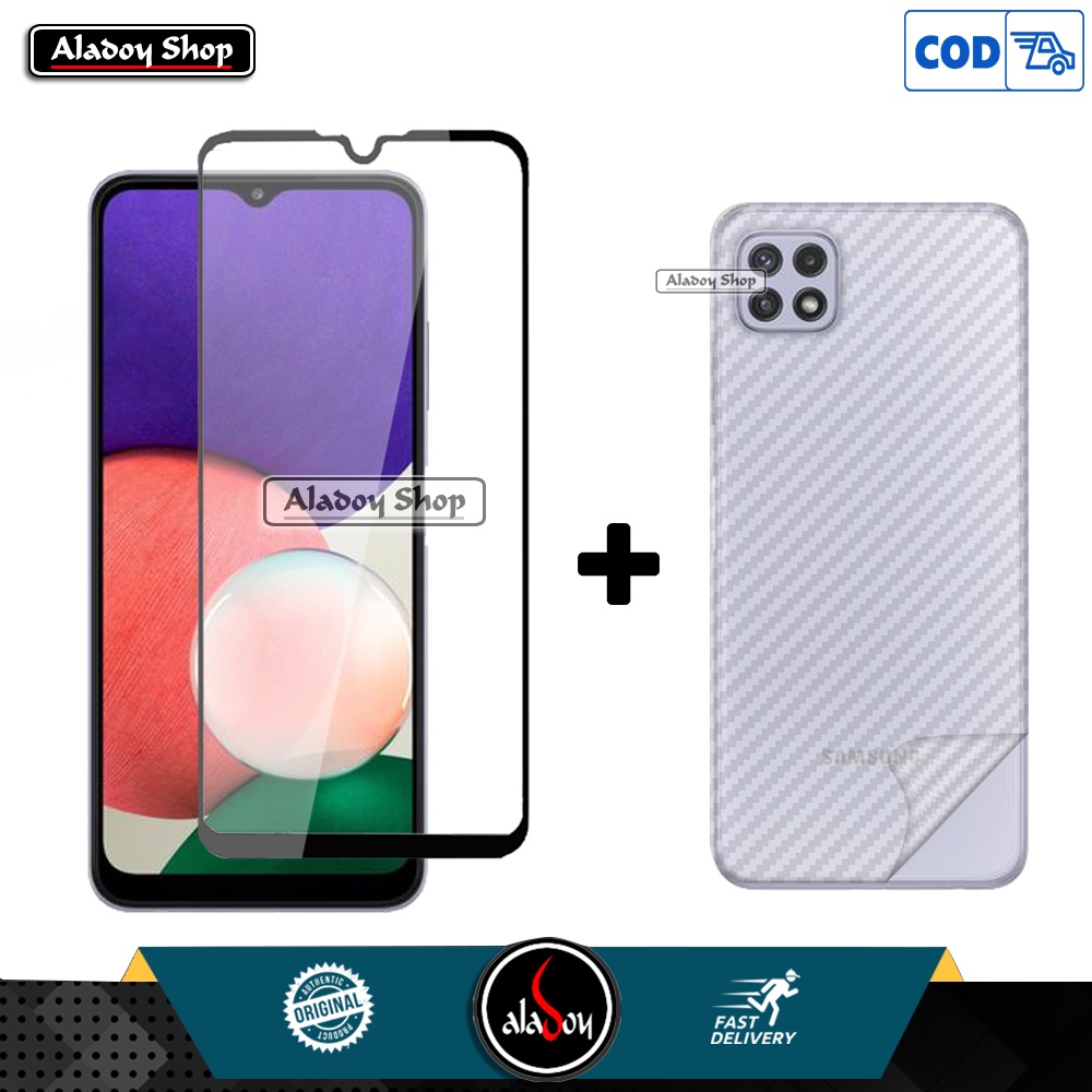 Paket Tempered Glass Layar dan Skin Carbon Samsung A22 5G 2021