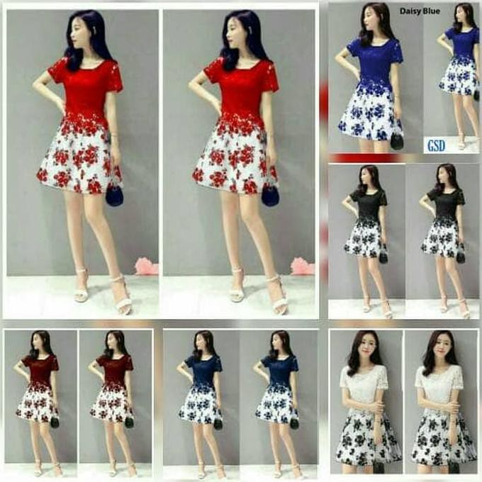(READY COD) GAUN PESTA NATAL / MINI DRESS BROKAT / DRESS KEKINIAN / DRESS REMAJA - Biru KOMPLIT