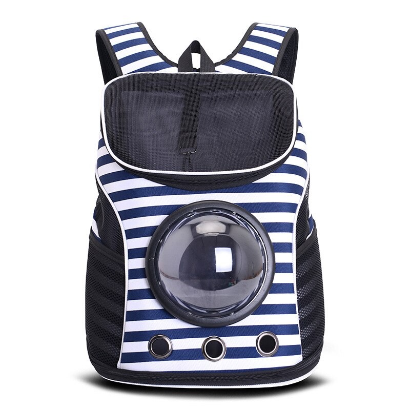 268 Breathable Canvas Capsule Backpack Travel Bag Pet Cat Carrier - Motif Garis