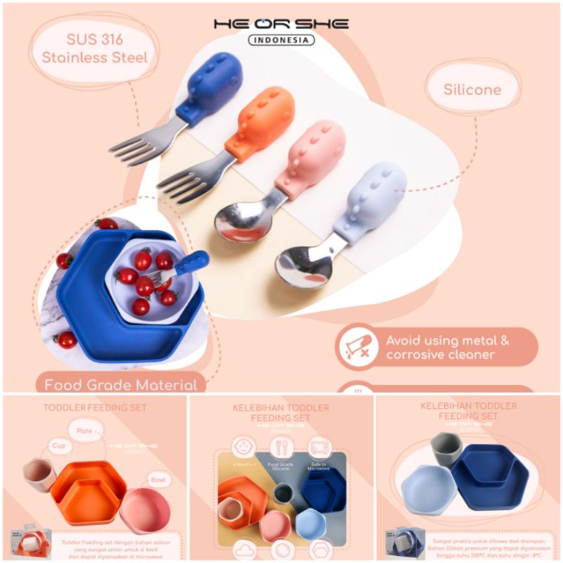 HeOrShe Toddler Feeding Set - He Or She Alat Makan Set Piring Anak