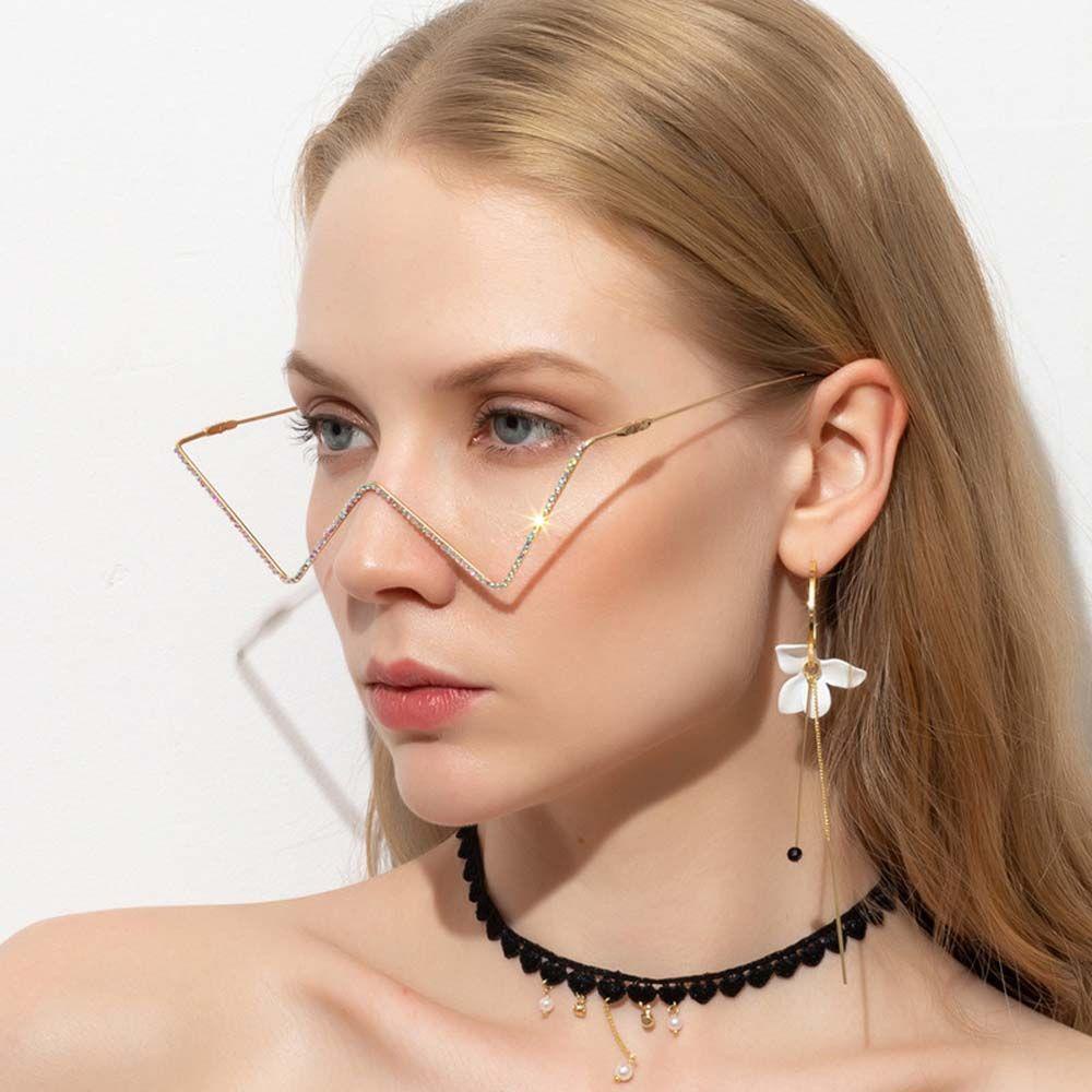 Needway Rhinestones Kacamata Bingkai Elegan Fashion Emas Logam Berlian Imitasi Untuk Wanita Glasses Frame