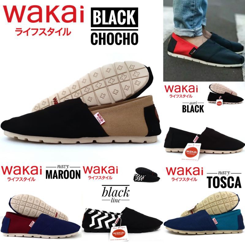 Sepatu wakai slip on label vietnam GRADE ORI Sepatu kasual Pria Wanita Murah bisa COD