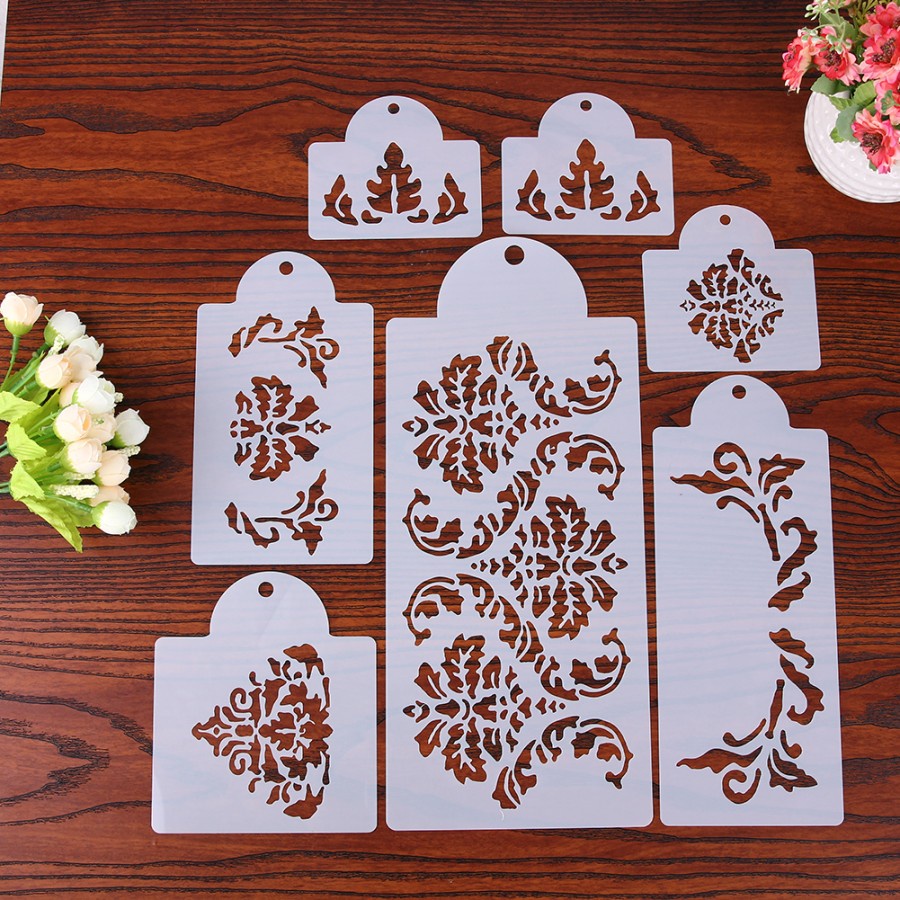 Plastic Stencil - Stensil Dekorasi Cake Motif Lace Flower (7pcs)