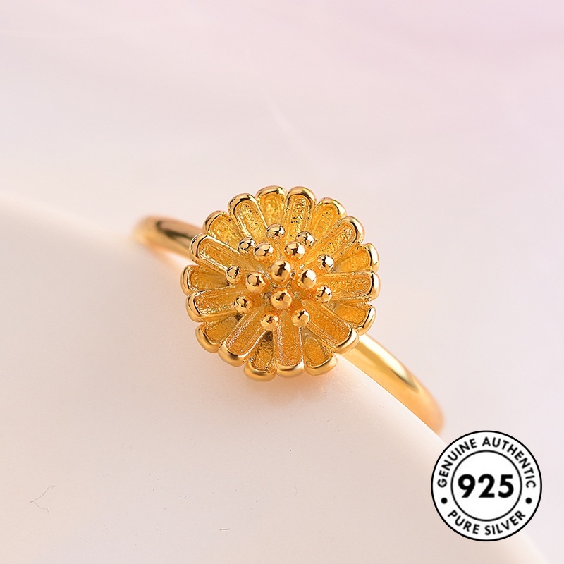 Cincin Lapis Silver S925 Motif Bunga Daisy Kecil Elegan Untuk Wanita