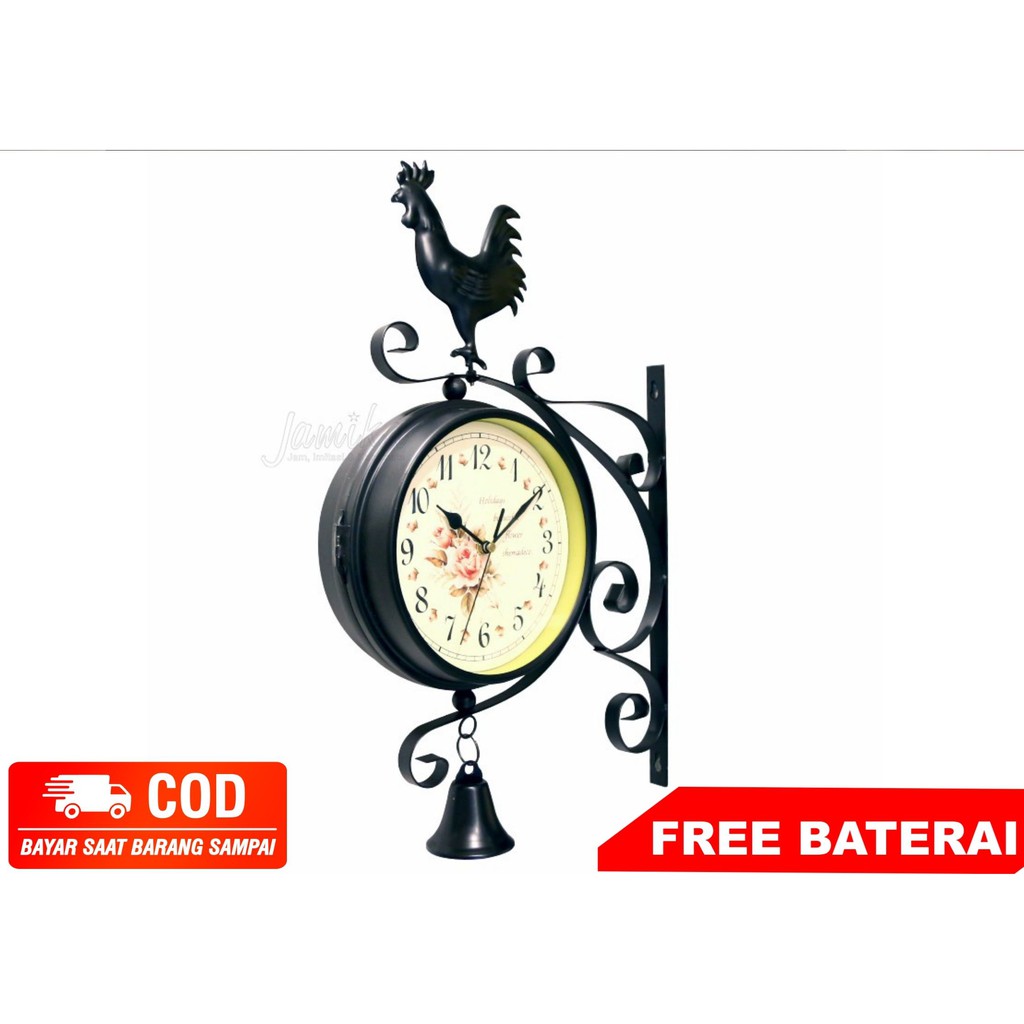 Jam Dinding Gantung / Tempel 2 Sisi Ayam Jago Vintage