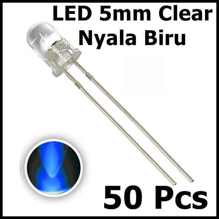 Per Bungkus 50pcs LED 5mm Clear Super Bright Nyala Biru Blue 5 mm