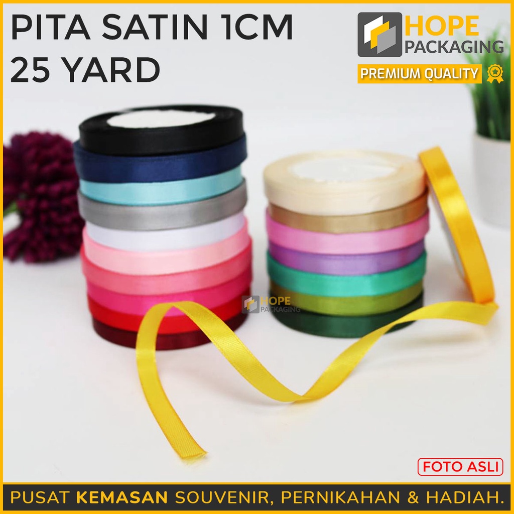 Termurah Pita Satin 1CM  25 YARD 1Roll Warna Pastel Pita Bucket Bunga Untuk Kotak Kado , Craft , Souvenir