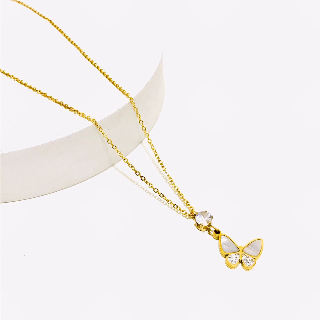 Kalung Titanium Wanita Lapis Emas Anti Karta KT-112-24