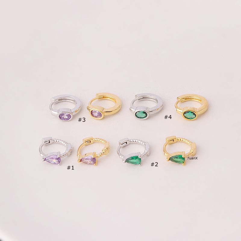 1 Pc Anting Bulat Tembaga Hias Batu Zircon Oval Mini Warna Silveremas 20Gauge Untuk Wanita