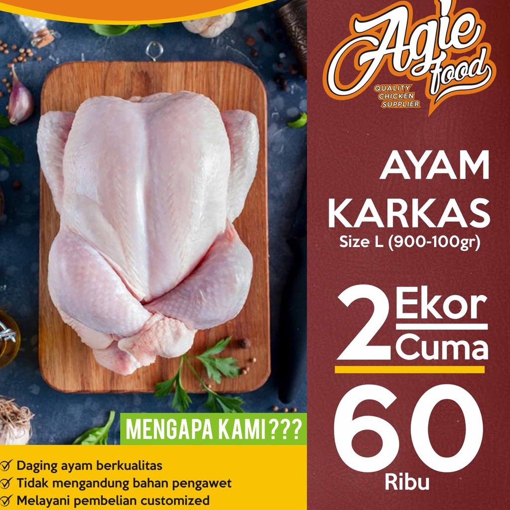 

PROMO 2ekor Ayam Karkas BESAR 900-1.000gr HANYA 60.000