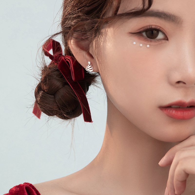 1 Pasang Anting Stud Desain Pohon Natal Mini Bahan S925 Silver Anti Alergi Untuk Hadiah