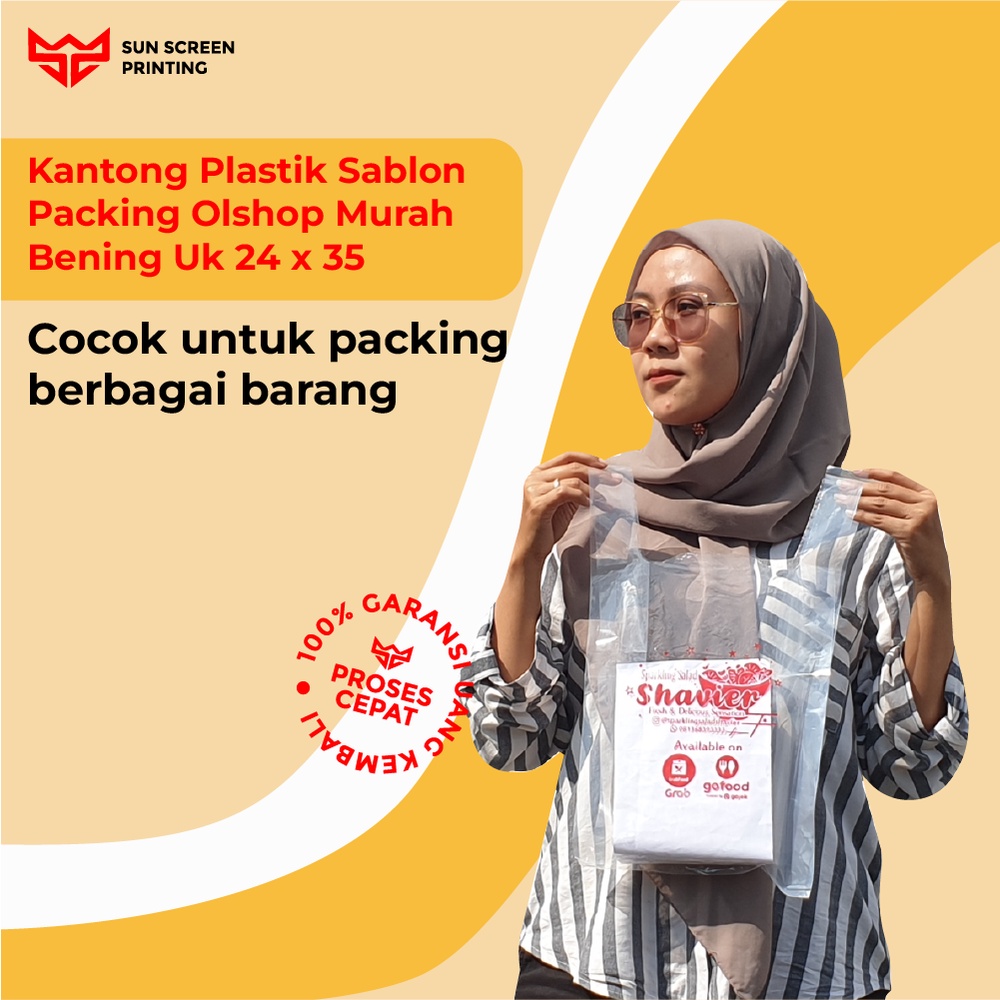 Kantong Plastik Sablon Packing Olshop Kresek Murah Bening Uk 24x35 Free Design