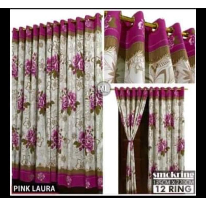 Gorden pintu motif PINK LAURA smokring 12