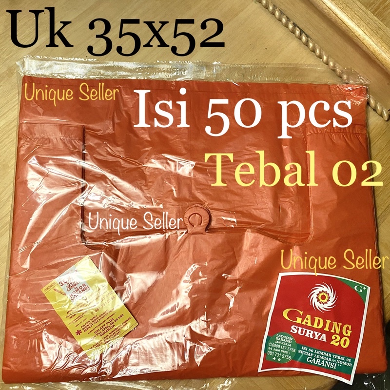Kresek Gading 35x52 Tebal 02 isi 50 pcs / Kresek Uk 35 Merah Putih Hitam / Kantong Plastik Gading Surya 35x52 Tebal 02 / Kresek HD Gading Surya 35x52 x 02 / Kantong Kresek Gading Surya Uk 35 x 52 x 02