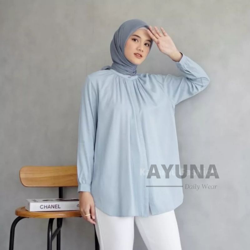 Blouse Wanita Kemeja Kantor Kemeja Crinkle Kemeja Lengan Panjang Wanita