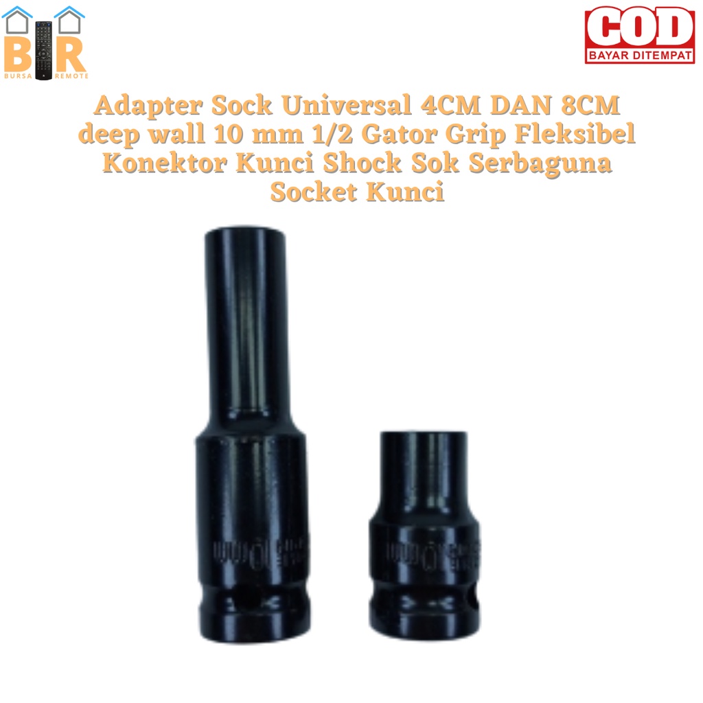 Adapter Sock Universal 4CM DAN 8 CM deep wall 10 mm 1/2 Gator Grip Fleksibel Konektor Kunci Shock Sok Serbaguna Socket Kunci