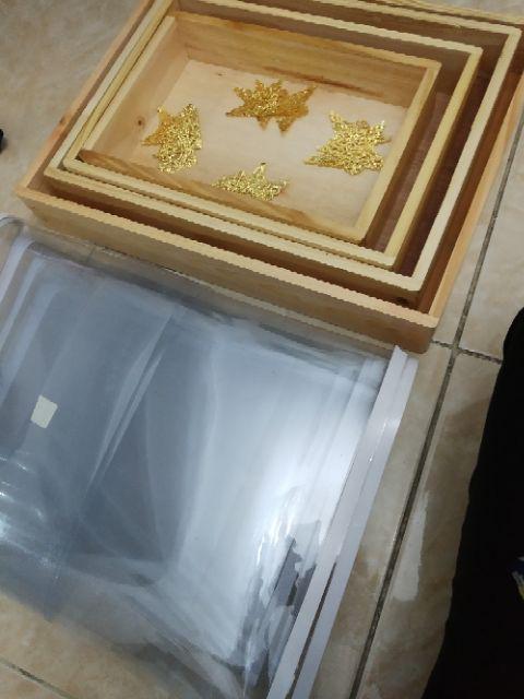 Kayu Jati Belanda Kotak Seserahan Hantaran Isi 4 Mika Warna Natural