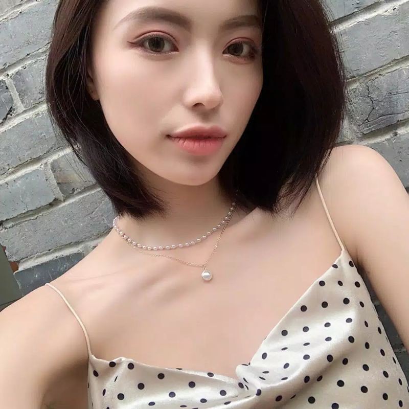 FerenHongXia kalung rantai liontin mutiara ganda model korea fashion