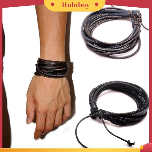 Hu Hu Hu Hu Hu Alat Bantu Pasang Kacamata♡ Gelang Tali Kulit Imitasi Multilayer Adjustable Untuk Pria Dan Wanita