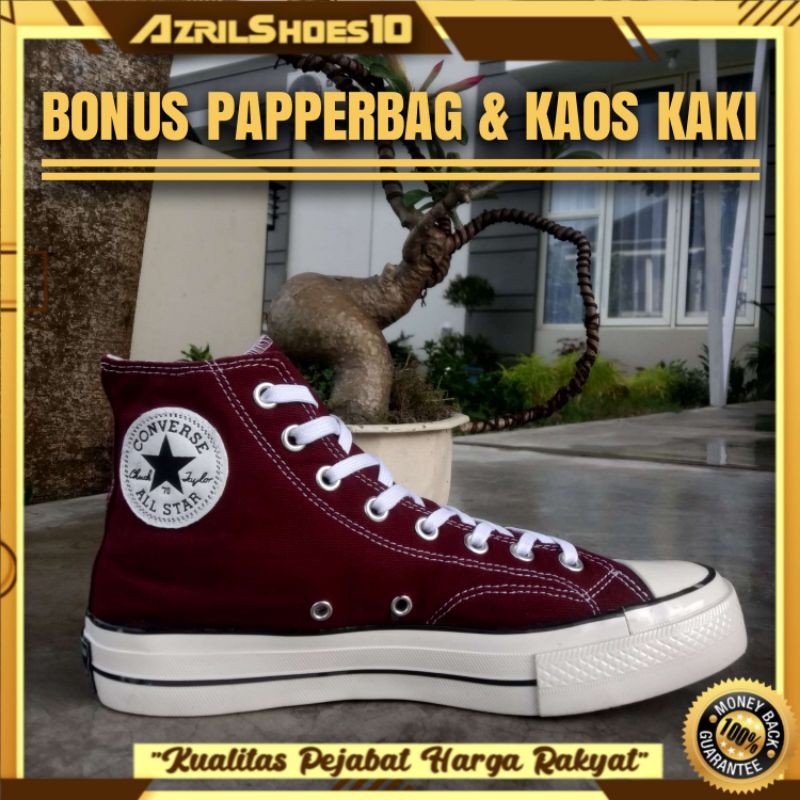 Sepatu Sneakers Tinggi || CONVERSE 70s High Maroon Premium Bnib || Outsole glossy (Bisa Cod)