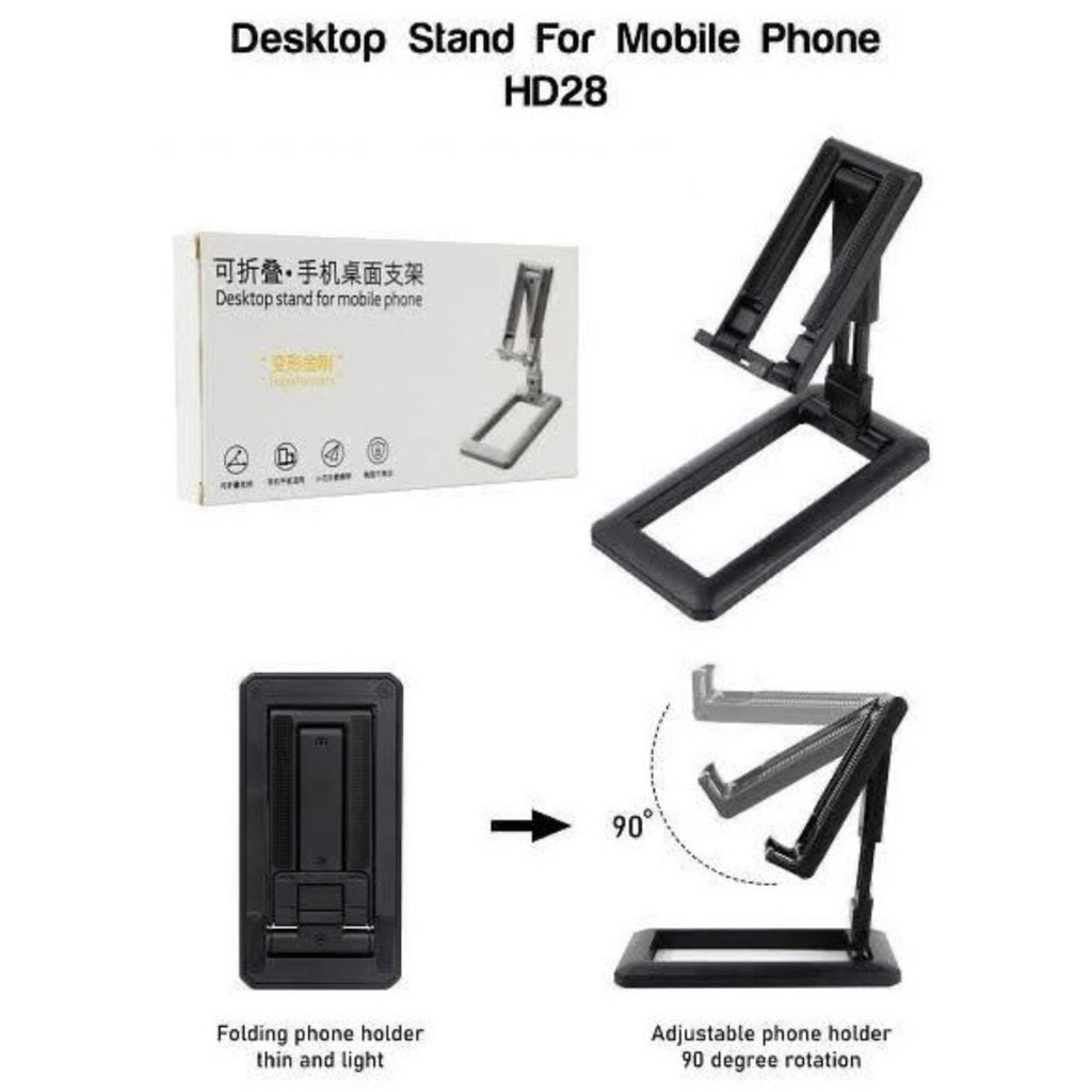 HOLDER FOLDING DESKTOP STAND PHONE HP BERDIRI DI MEJA HD-28 ORIGINAL MURAH BAGUS