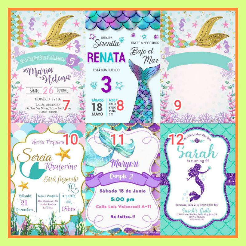 50pcs Undangan Ulang Tahun Anak Mermaid