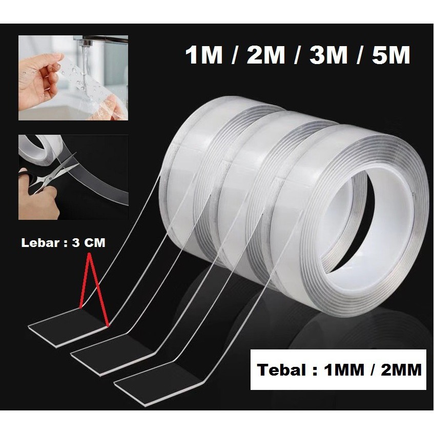 GarudaLED Nano  Double Tape Reuseable Doubletape Bening Transparan 1M 2M 3M 5M Tebal 2MM / 1MM Lebar 3CM