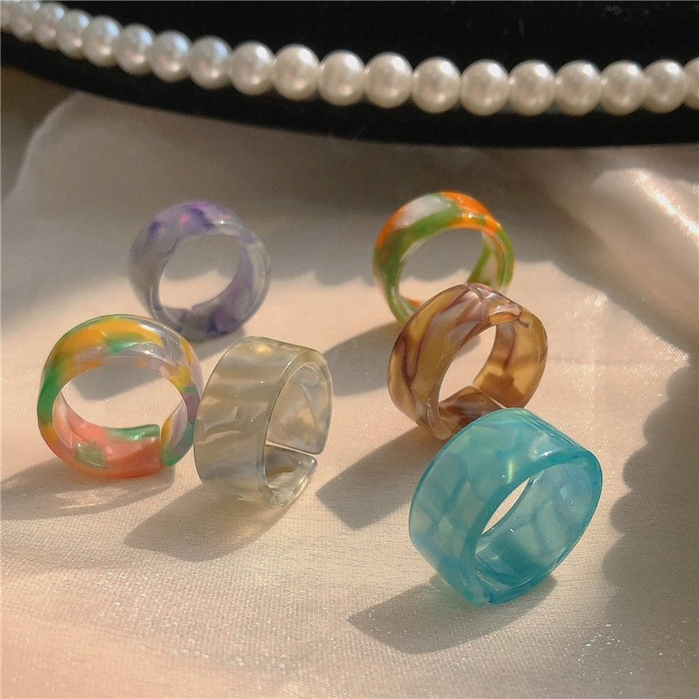 Retro Resin Opening Ring Acrylic Knuckle Ring Fashion Mix Color Jelly Ring for Women Ladies Jewelry