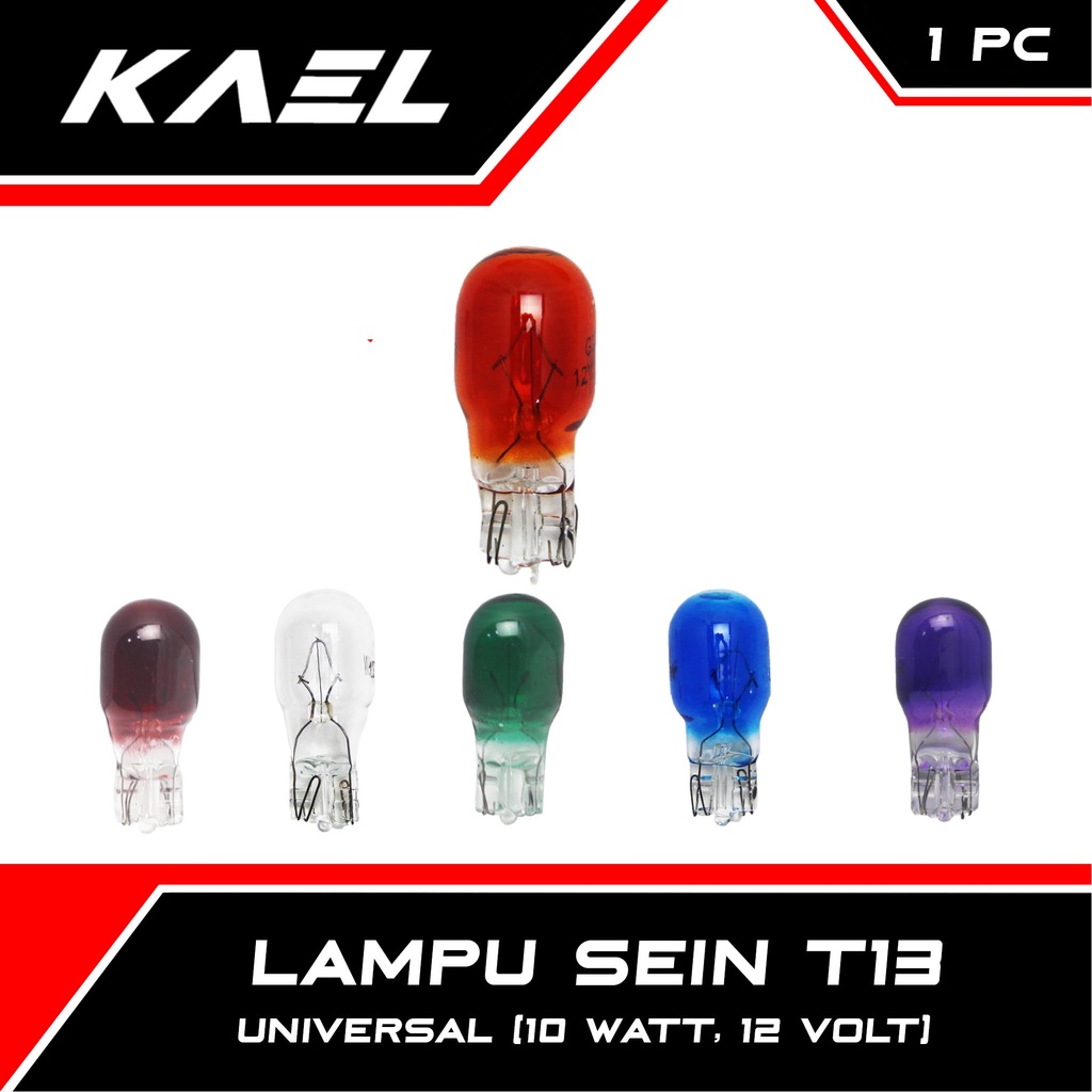 Bohlam T13 Sein-Kota-Senja 12V-10 Watt Lampu Sen Motor-Mobil Colok-Tancap Riting-Sign 12 Volt W Beat FI-F1-Pop-eSP/Vario 110-125-150 New LED/Scoopy-New/Spacy/Mio-M3-Z-S-Soul-Sporty/X-Ride 115-125/Supra-X-125-Fit/Blade/Revo-Absolute/Jupiter MX-Z