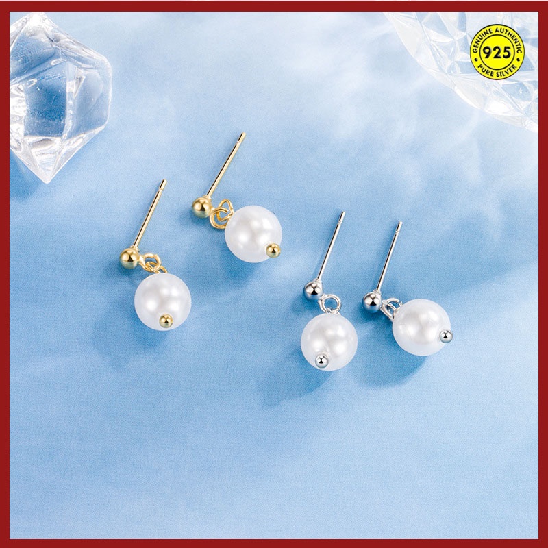 Anting Stud Bahan Sterling Silver Aksen Mutiara