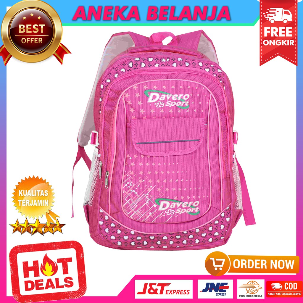 New Arrival Tas Ransel Khusus Cewek Model Davero Pink Terbaru Ekonomis Tas Sekolah SD SMP Kece Bagus