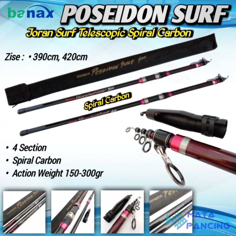 Joran banax poseidon surf 390 420 teleskopik spiral carbon