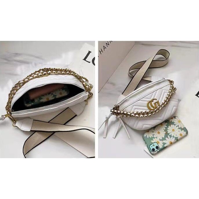 BJ15261 - CC/CG - TAS PINGGANG BLACK/WHITE WAISTBAG SLINGBAG TALI RANTAI SLEMPANG KECIL PRAKTIS TAS WANITA FASHION IMPORT MODIS ELEGAN TERMURAH TERLARIS TERBARU BAGSTORE JAKARTA TAS BATAM CR7328 ELJ5261 ZCJ7246 ZCJ7266 GT1719