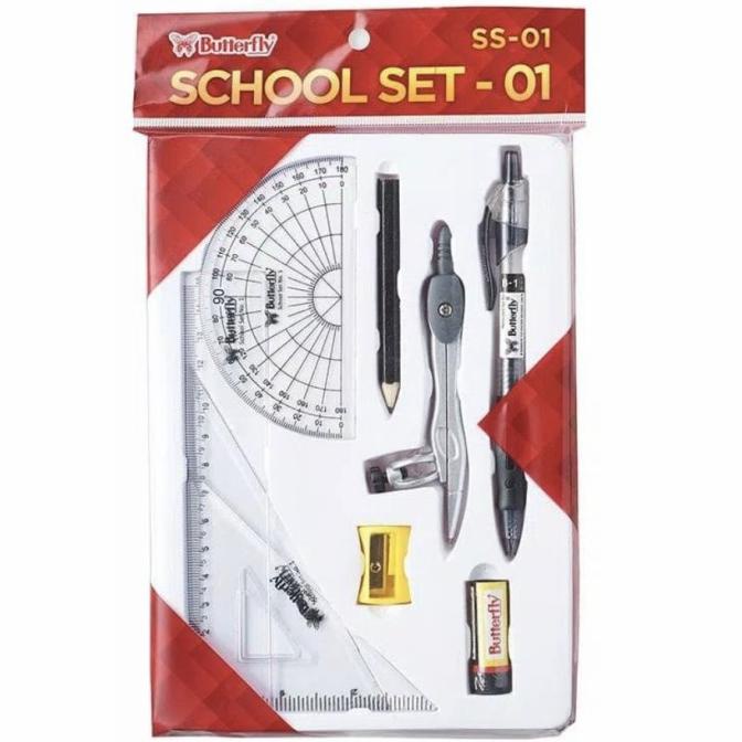 

Paket Alat tulis Sekolah Lengkap 9 in 1 Penggaris Busur jangka Pensil