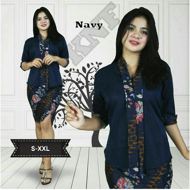 Stelan Kebaya Fashion Kutubaru Combi Navy