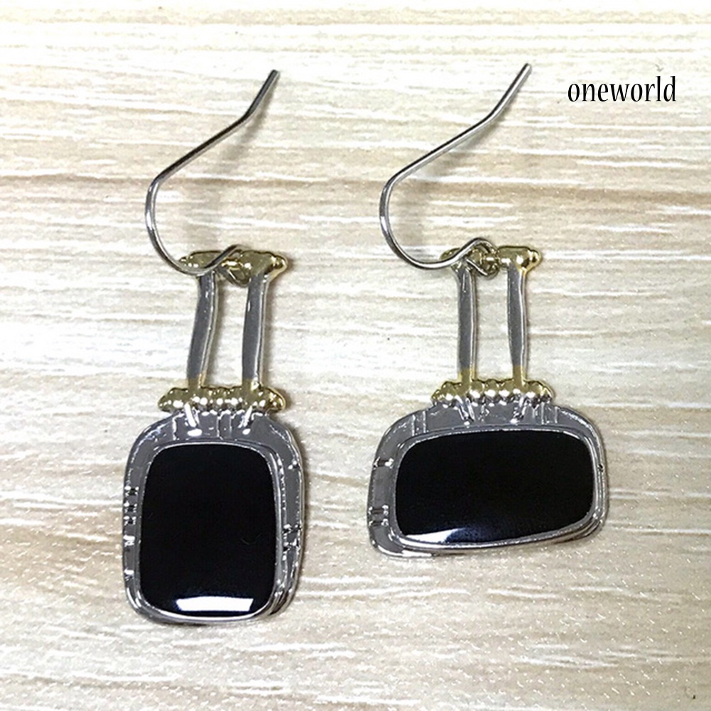 OW@ Vintage Asymmetric Geometric Alloy Rectangle Pendant Women Hook Earrings Jewelry