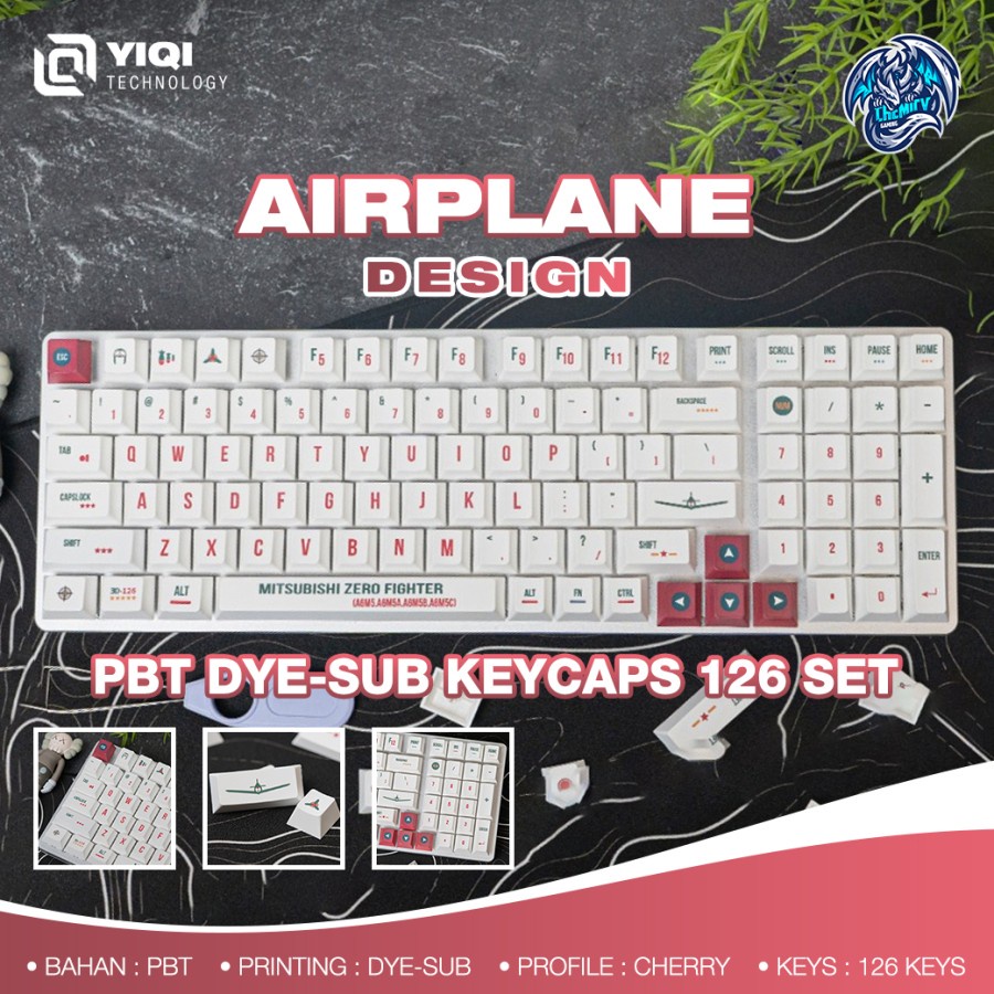 Yiqi Airplane PBT Dye-sub Keycaps 126 set Cherry Profile