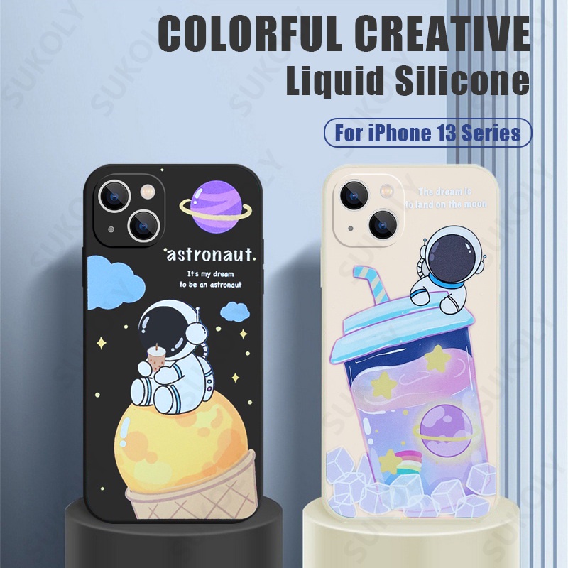 Soft Case Hp Gambar Astronot Bahan Silikon Untuk iPhone 13pro MAX / 12pro / 11promax / X / XS MAX / XR / 7plus / 8plus / 6 / 6splus