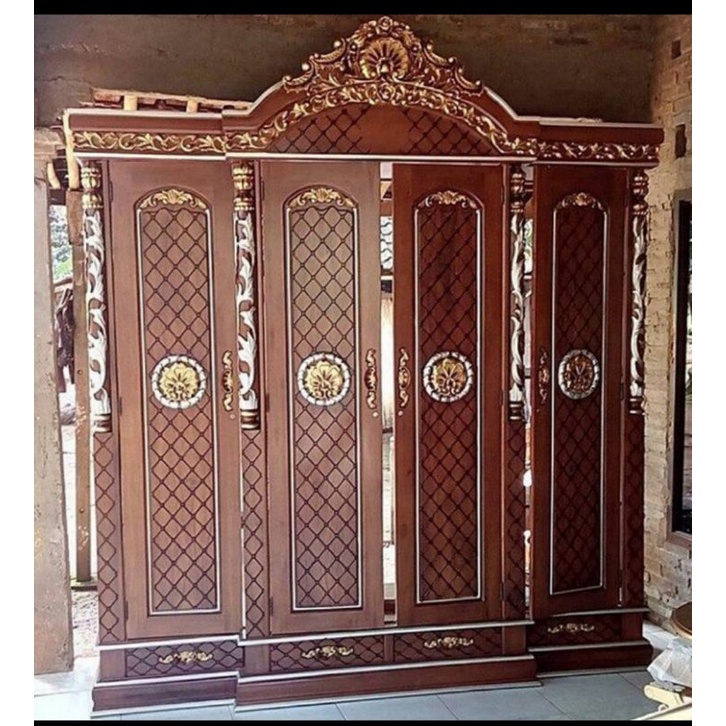 almari pakaian 4 pintu kayu jati/lemari pakaian jati 4 pintu