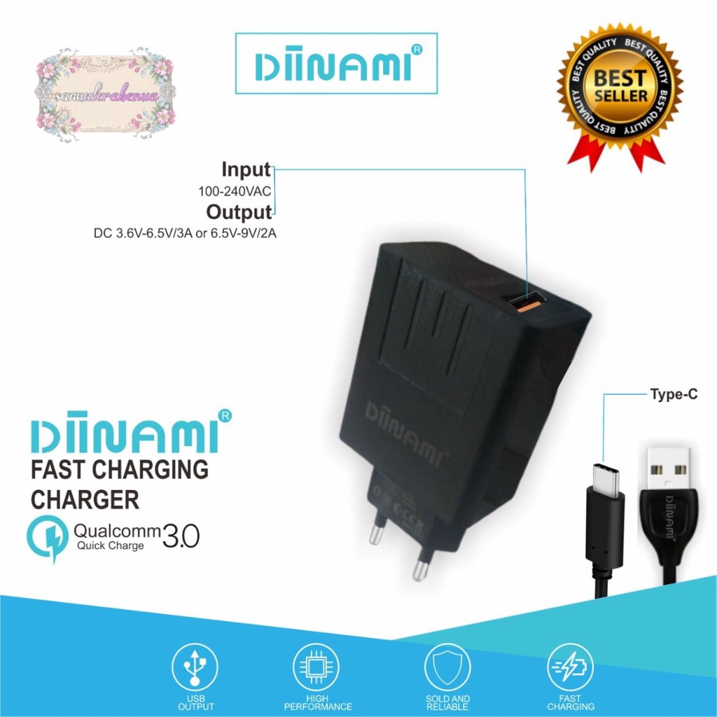 Q58  Charger DIINAMI Power 3A 18W Quick Charging TIPE C USB Fast Charging Port Smart Protection Garansi Resmi 1 Tahun SB3135