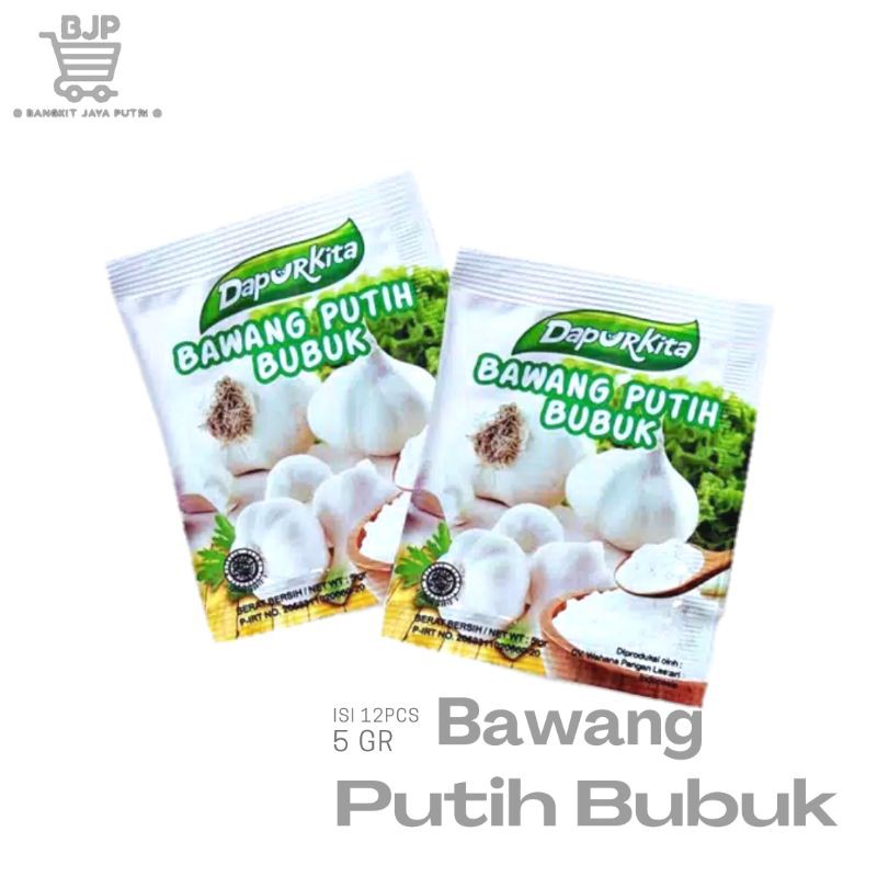 

Bawang putih bubuk dapur kita 1 renceng isi 12pcs x 5gr