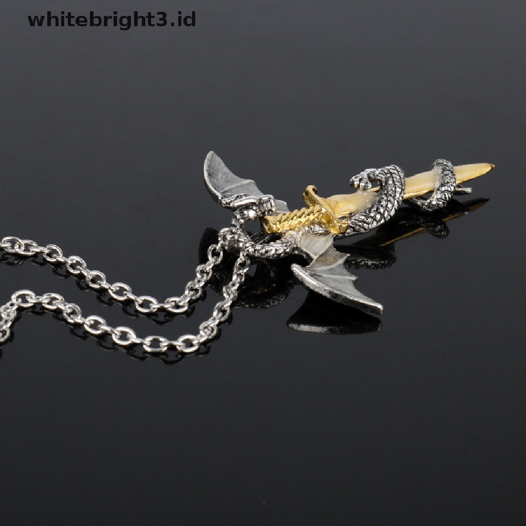 (whitebright3.id) Kalung Rantai Liontin Pedang Naga Terbang Luminous Bahan Stainless Steel Untuk Pria