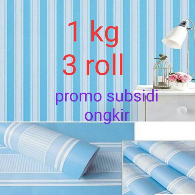 Wallpaper stiker dinding salur biru karakter premium berkualitas pvc vinil berkelas ko5