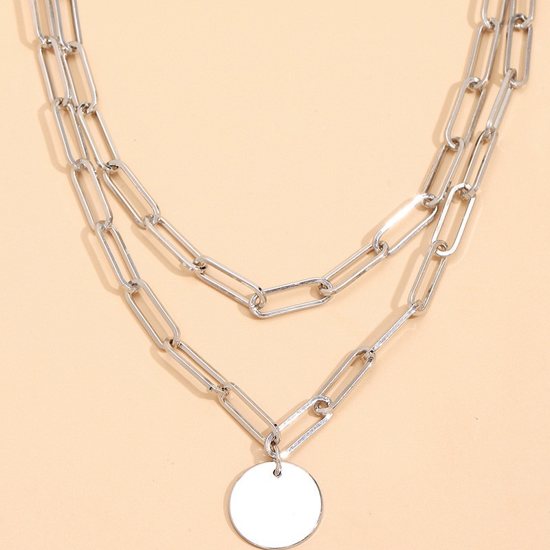 Set Kalung Rantai Multilayer Dengan Liontin Disk Untuk Wanita