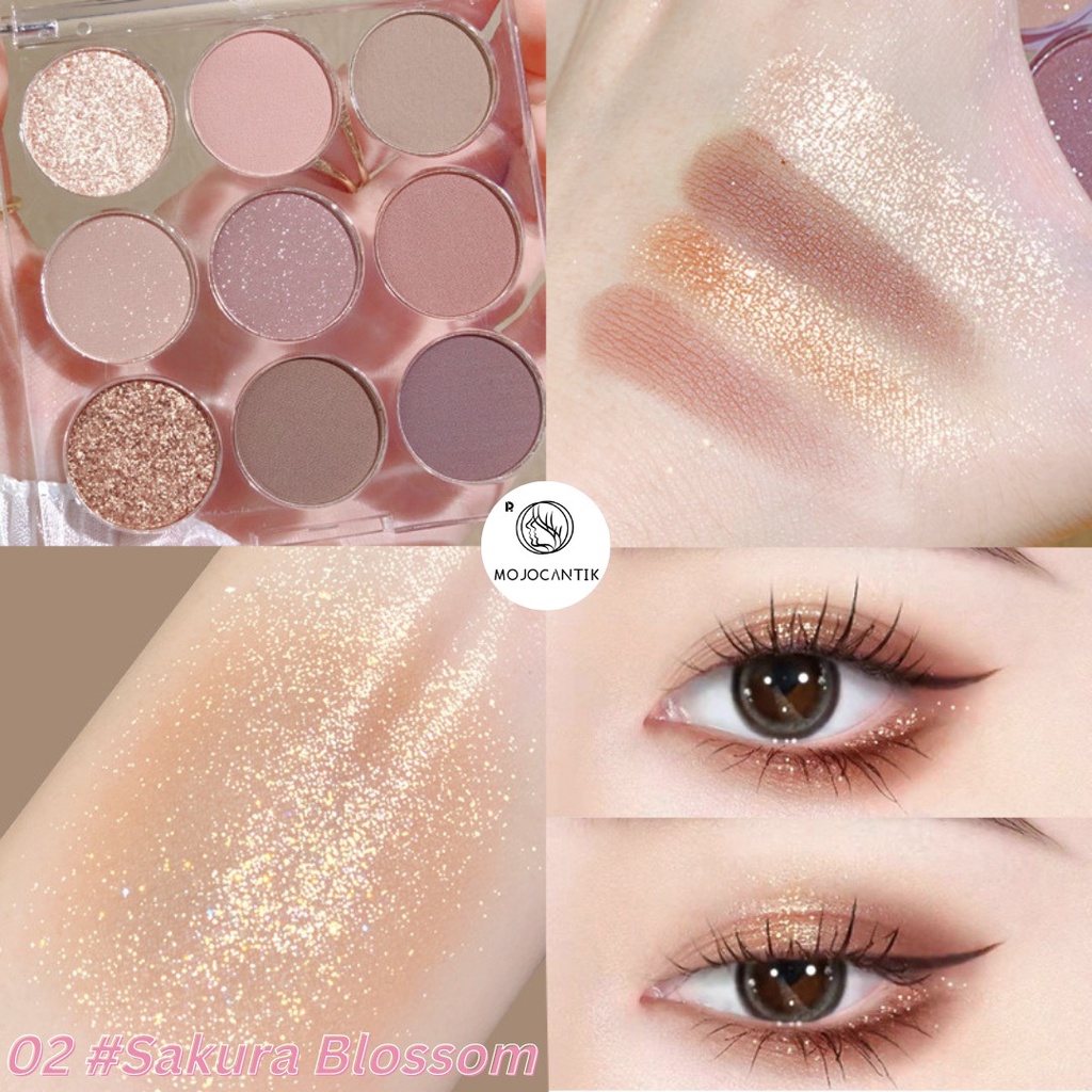 Eyeshadow Mojocantik New 9 Shades round Giltter High Pigmented Easy To Blend Long Lasting Free Kutek Music Random