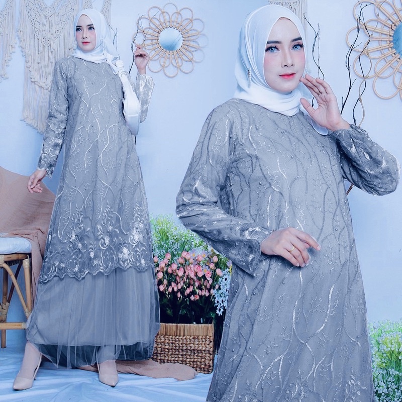 Sandrina Baju Gamis Busana Muslim Gamis Full  Brukat Tile Gamis Pesta Brukat Dewasa Fashion Gamis Premium