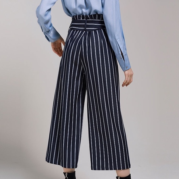 【SALE】Women High Waist Belted Stripe Culottes Celana Kulot Wanita 2725 (S-XL)