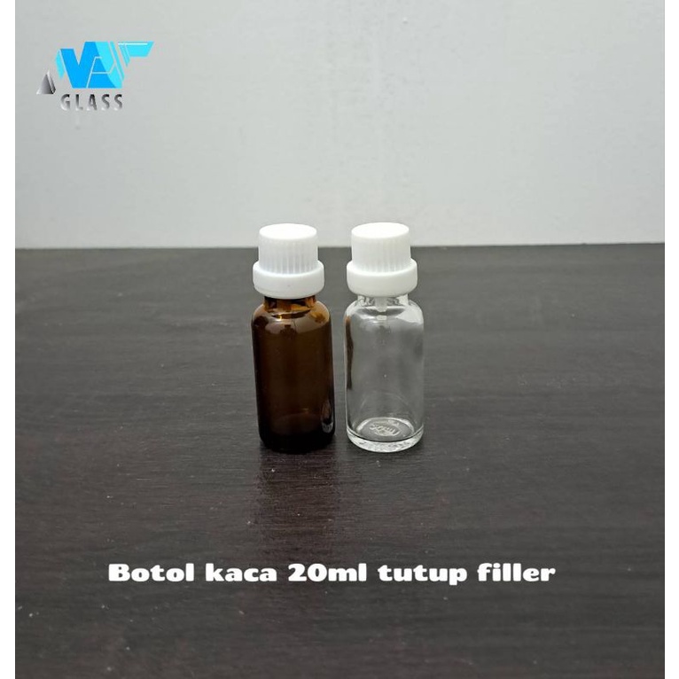 botol kaca 20ml tutup filler / botol essential oil 20ml