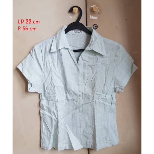 Kemeja Cewek Hijau Tosca Muda Motif Garis Putih (CODE7)