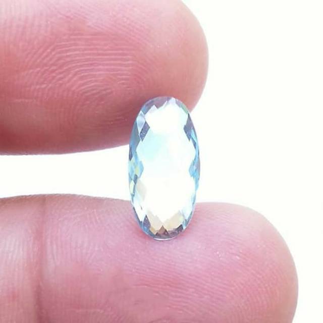 Batu Permata Natural Swiss Sky Blue Topaz / Topas Oval Cut Facet Memo